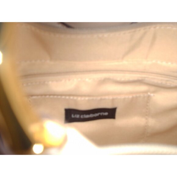 Liz Claiborne Beige Purse & Strap Silver Design Window Pane w/Gold Tone Handle - Picture 8 of 10